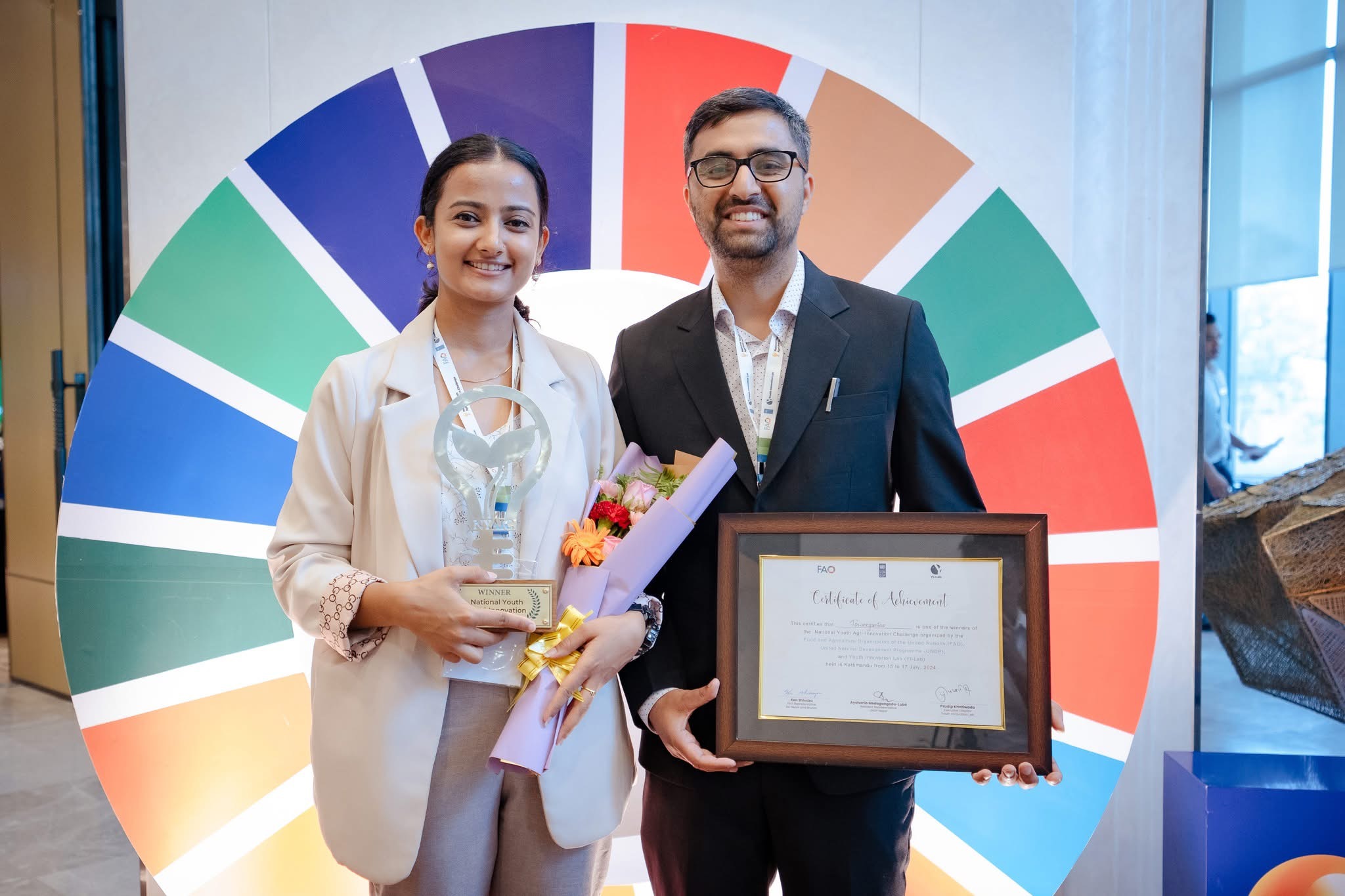 Towerganics founders receiving the National Youth Agri Innovation Challenge award